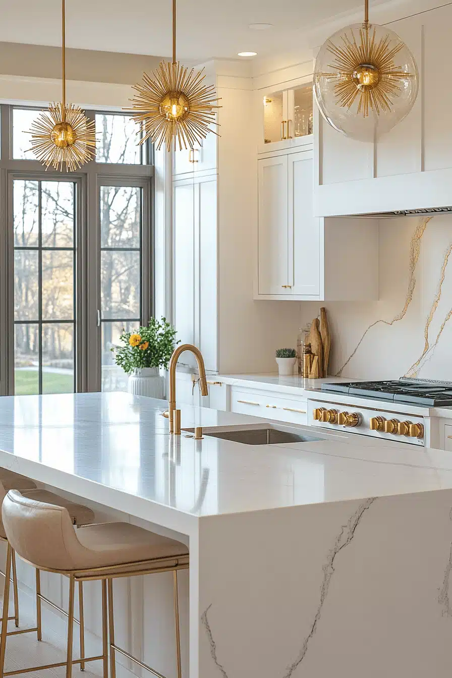 white and gold kitchen