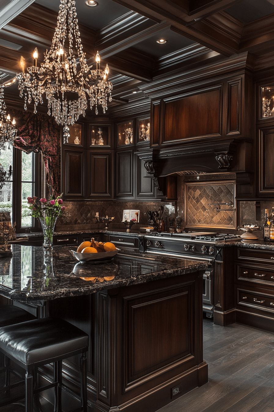 dark stained kitchen cabinets