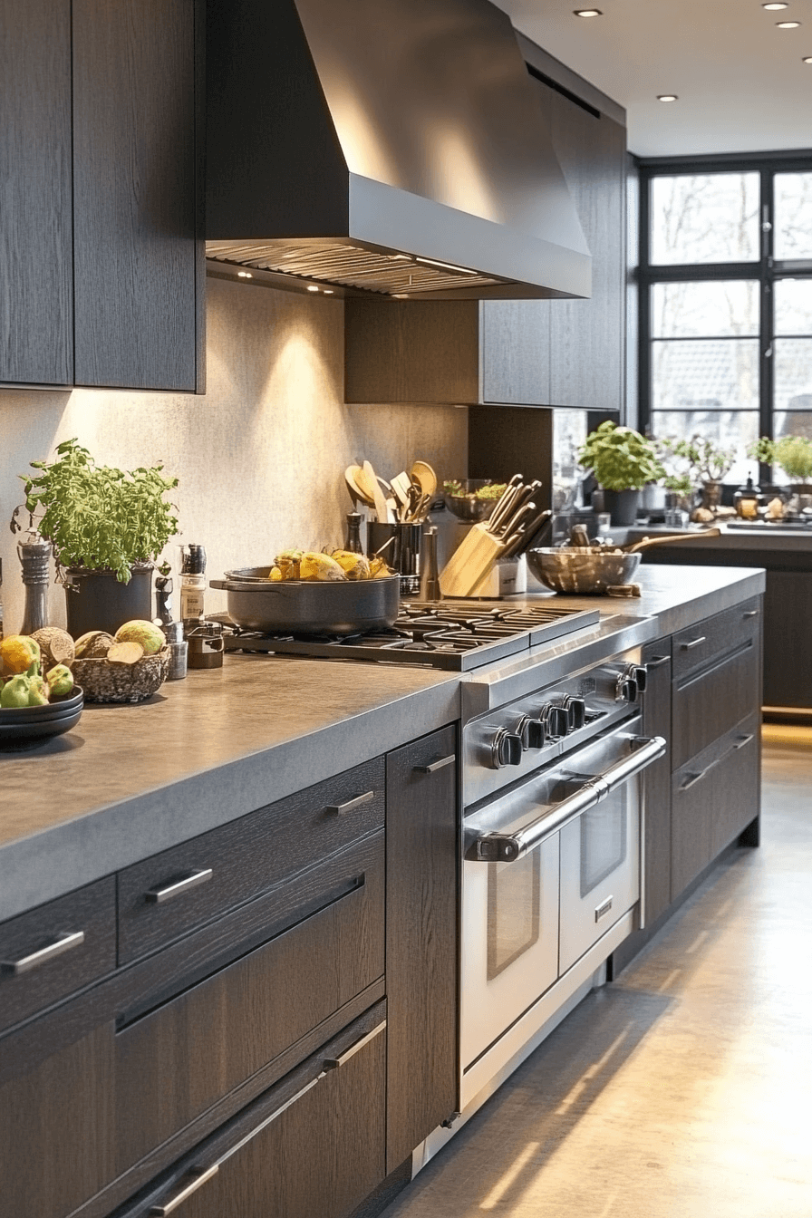 dark stained kitchen cabinets