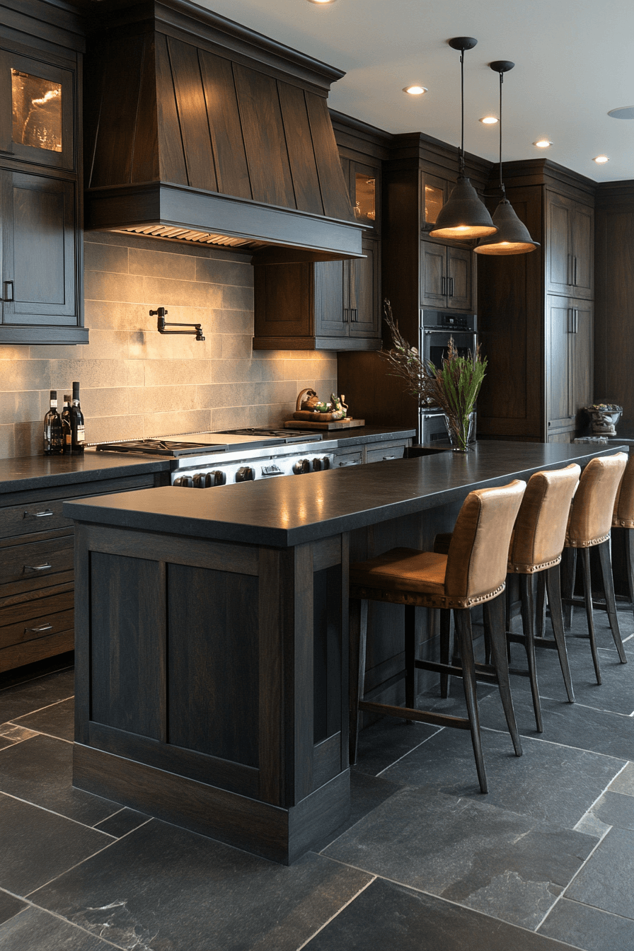 dark stained kitchen cabinets