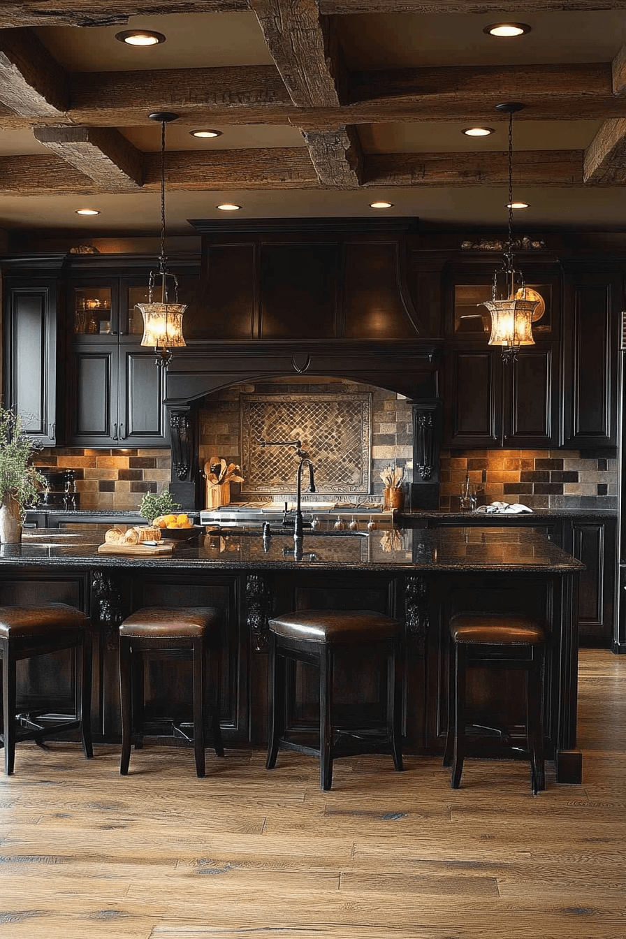 dark stained kitchen cabinets
