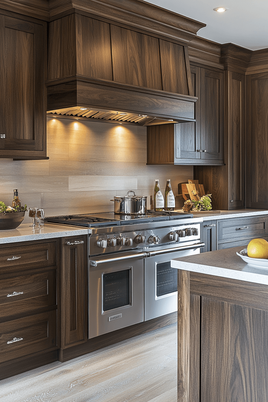 dark stained kitchen cabinets