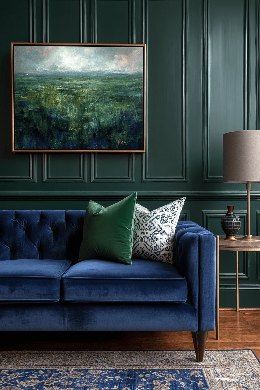 blue and green living room