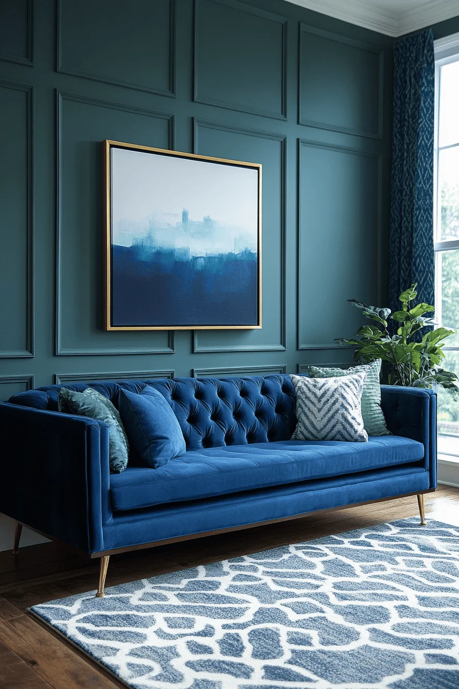 blue and green living room