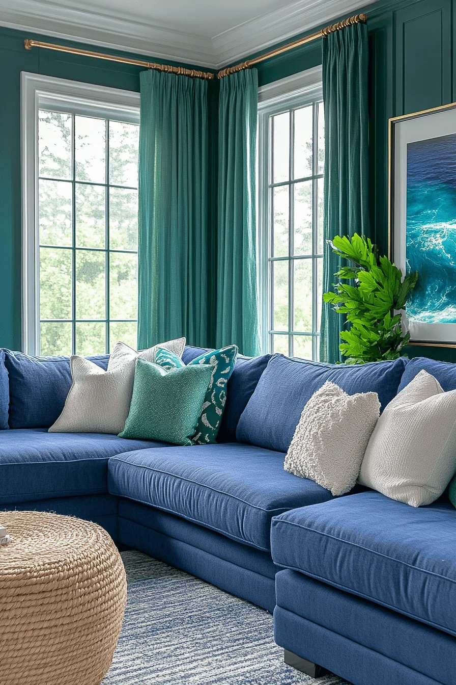 blue and green living room