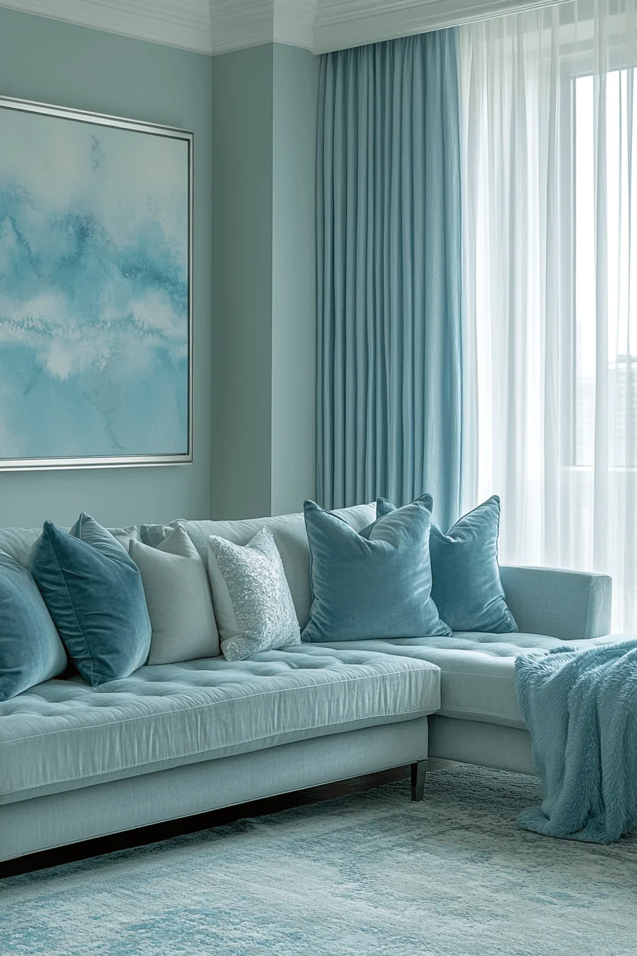 blue and green living room