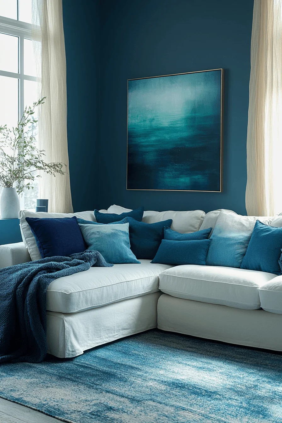 blue and green living room