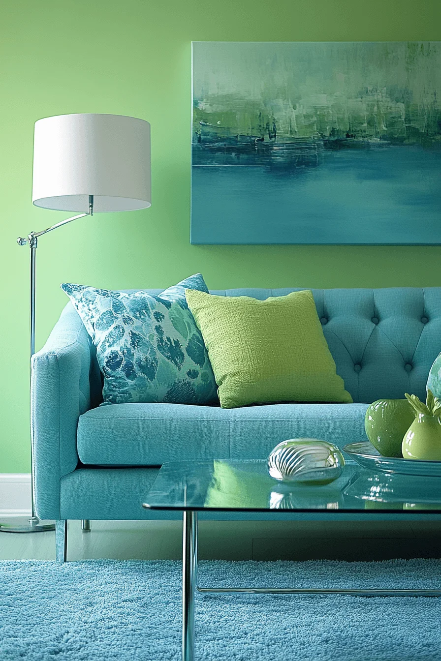 blue and green living room