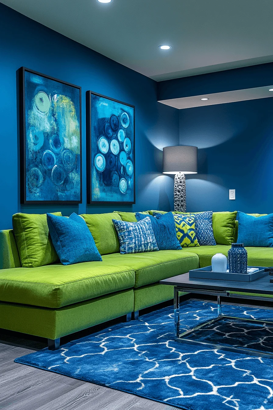 blue and green living room