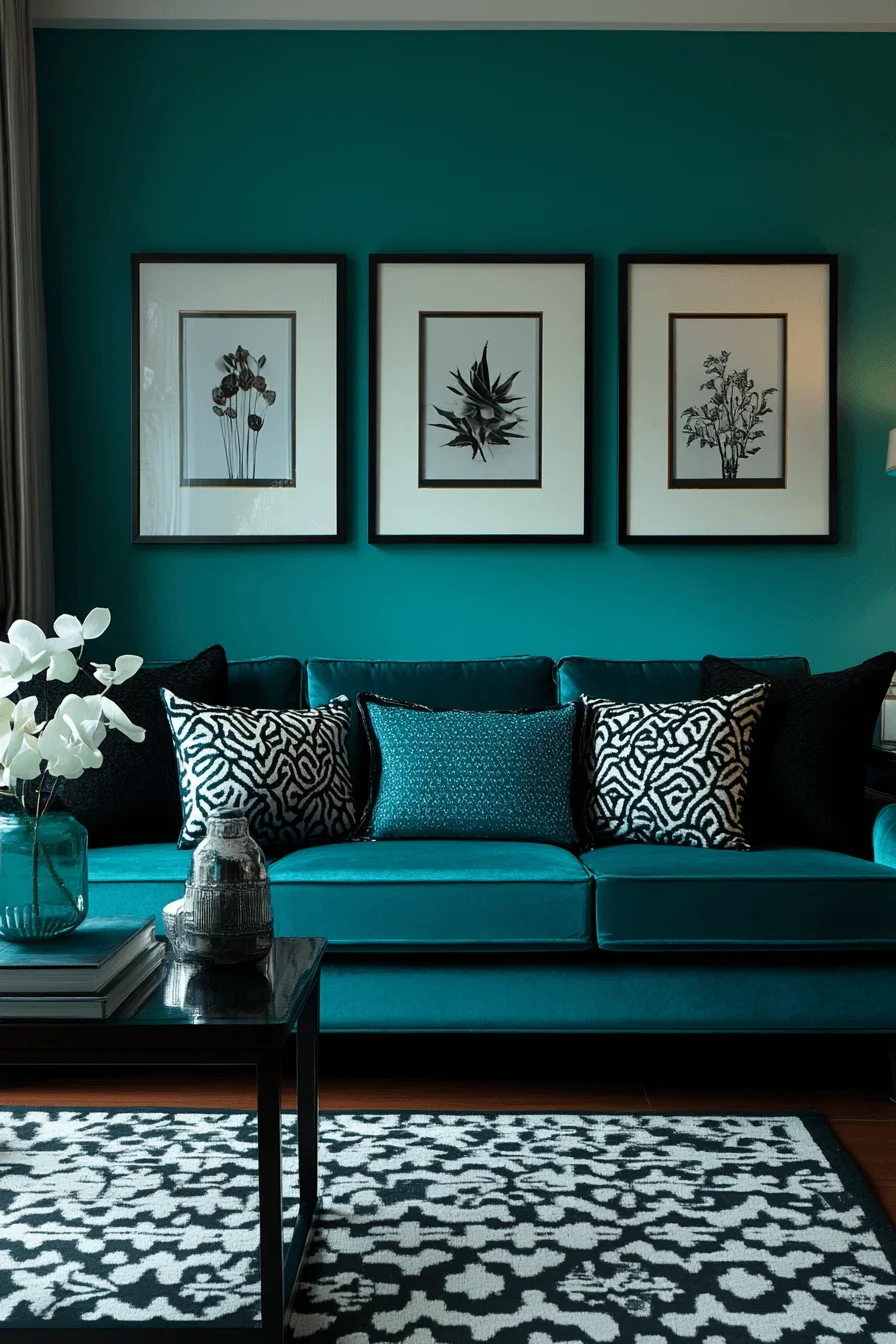 blue and green living room