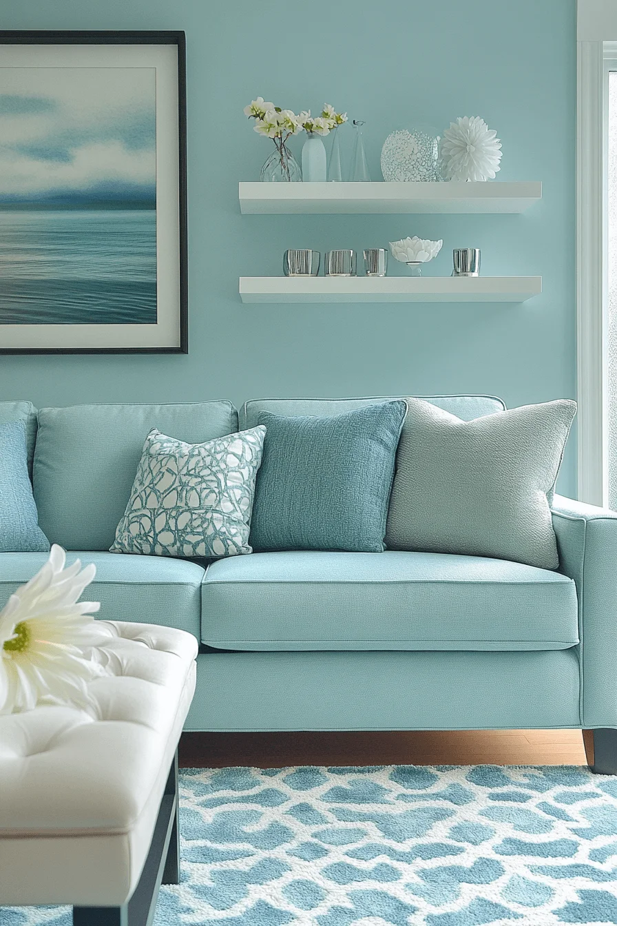 blue and green living room