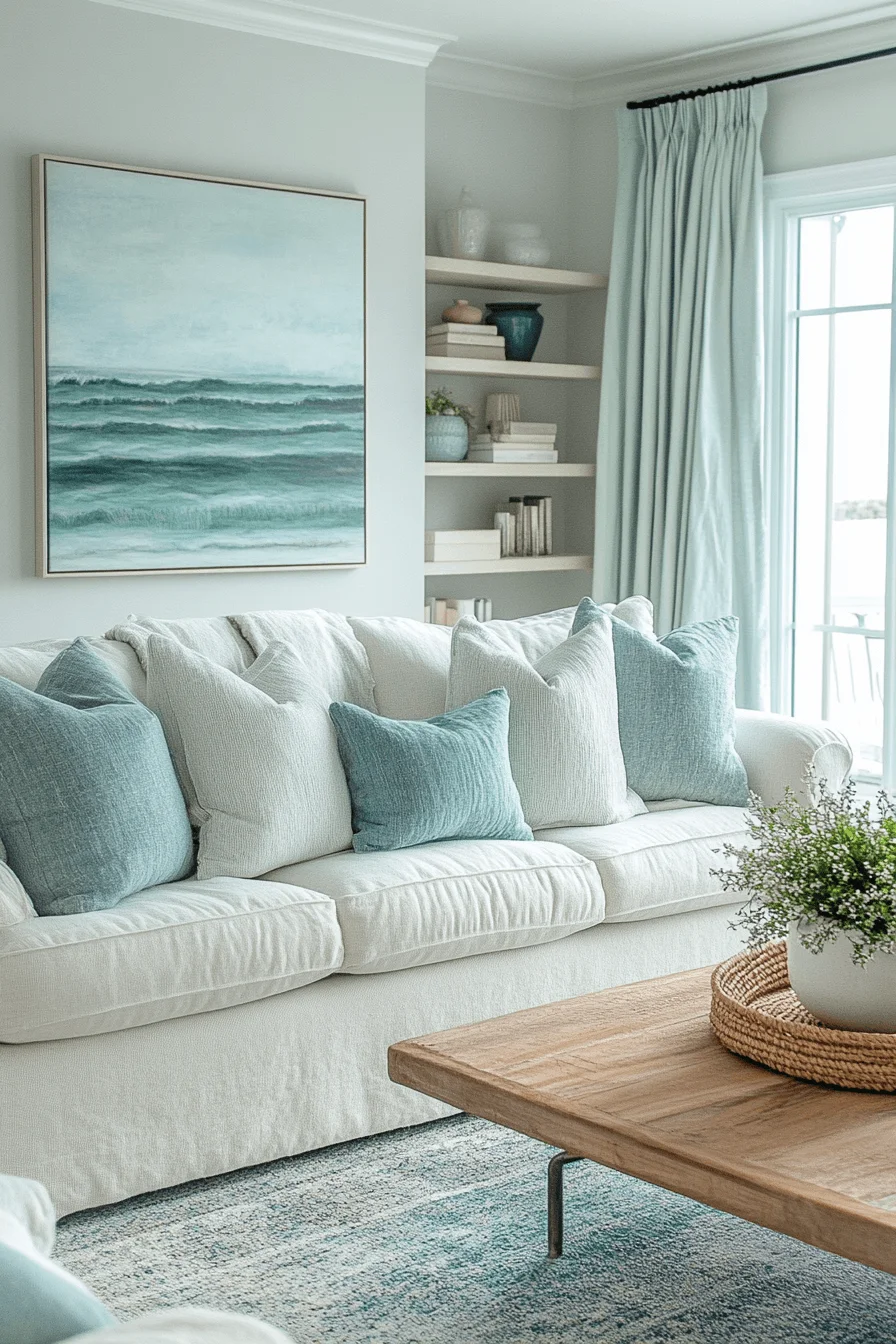 blue and green living room