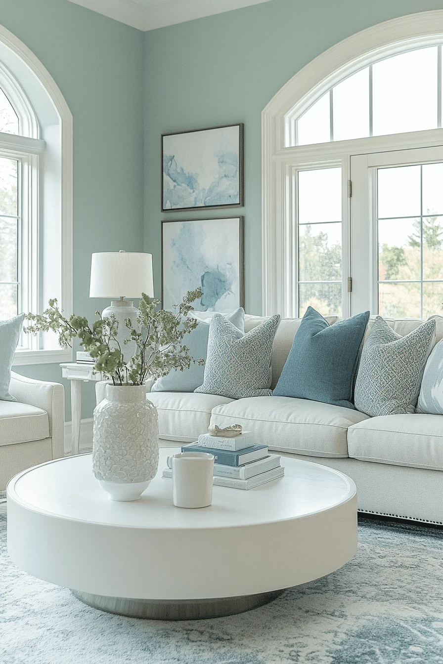 blue and green living room