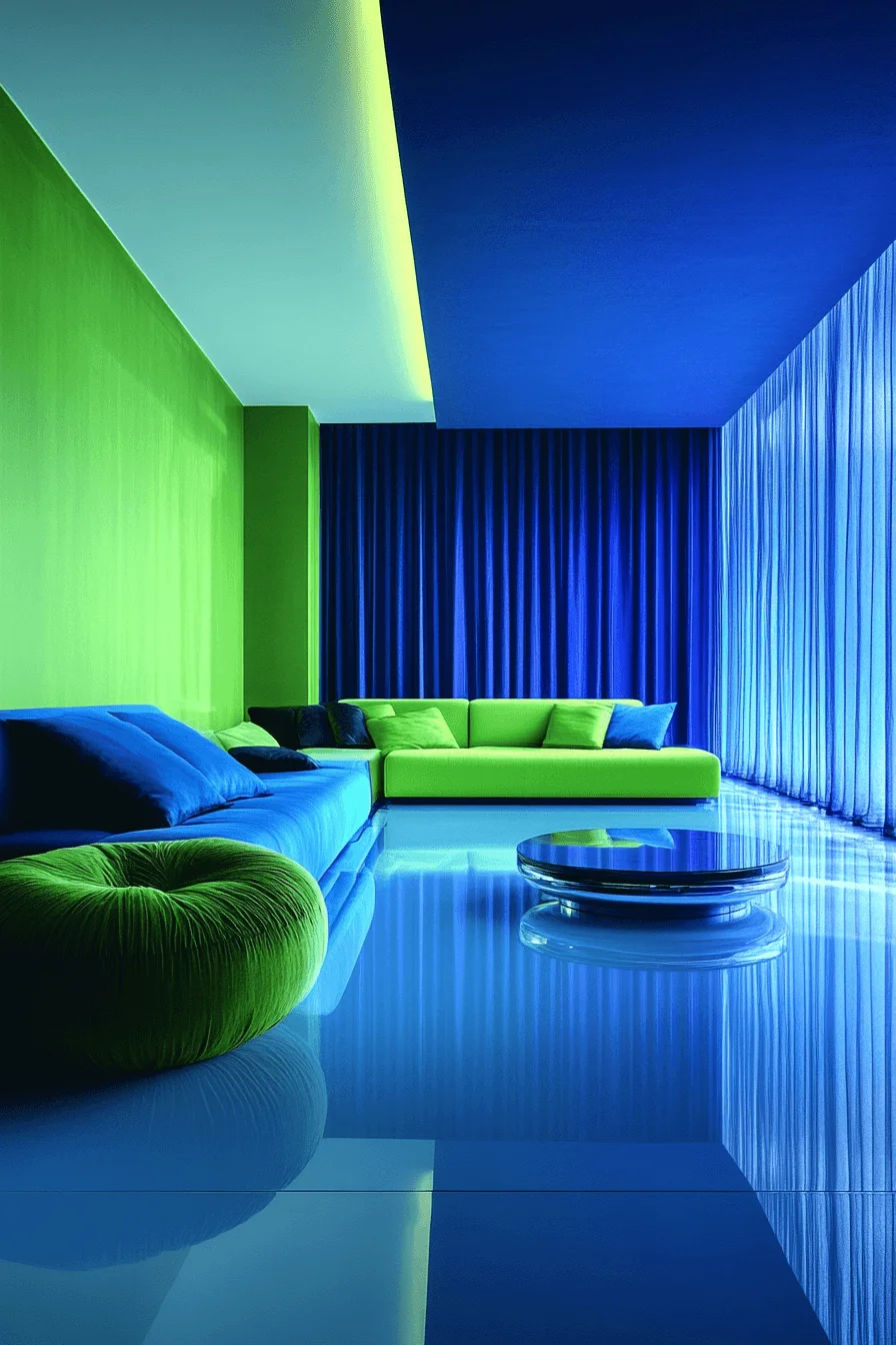 blue and green living room