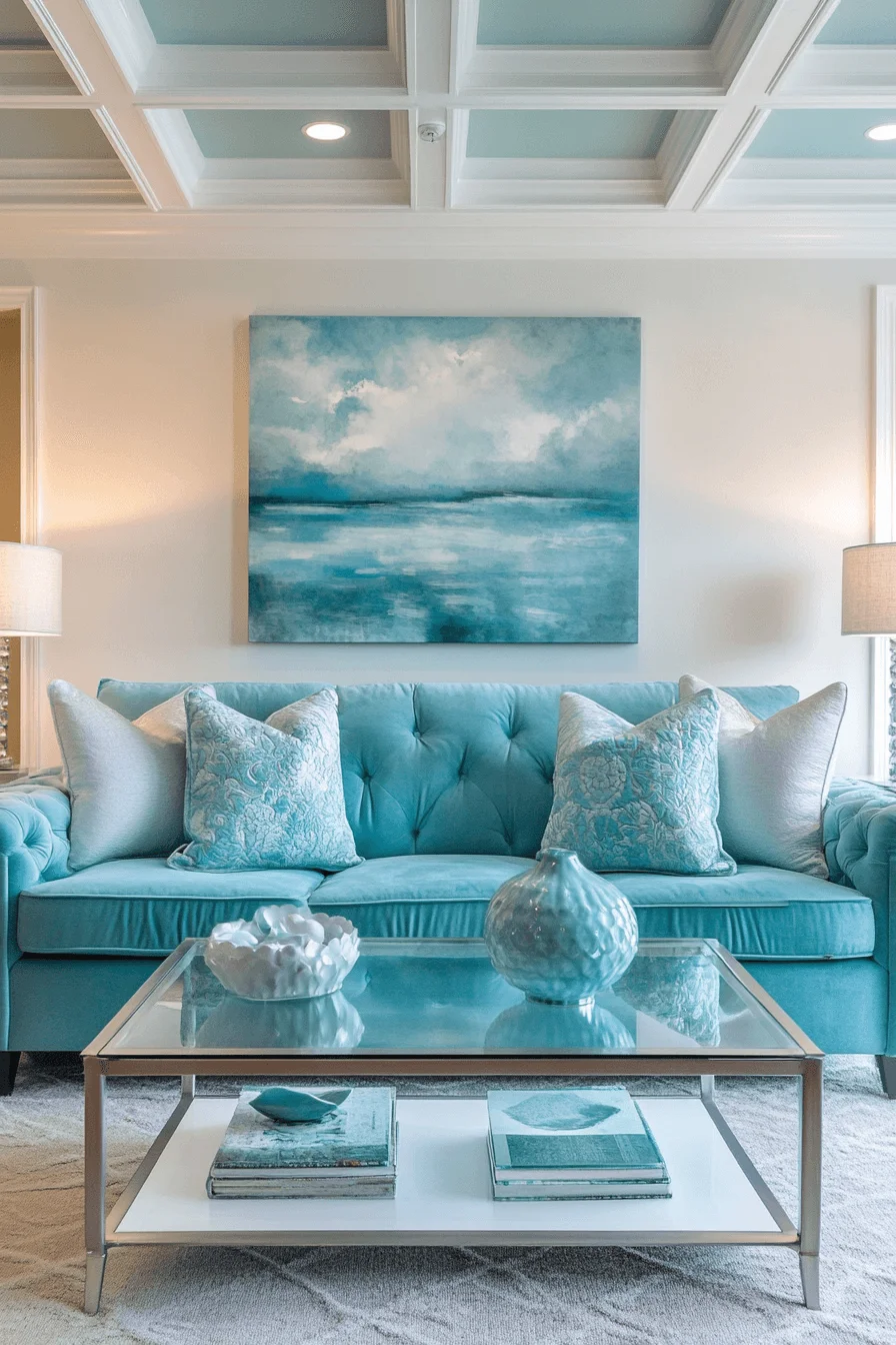 blue and green living room