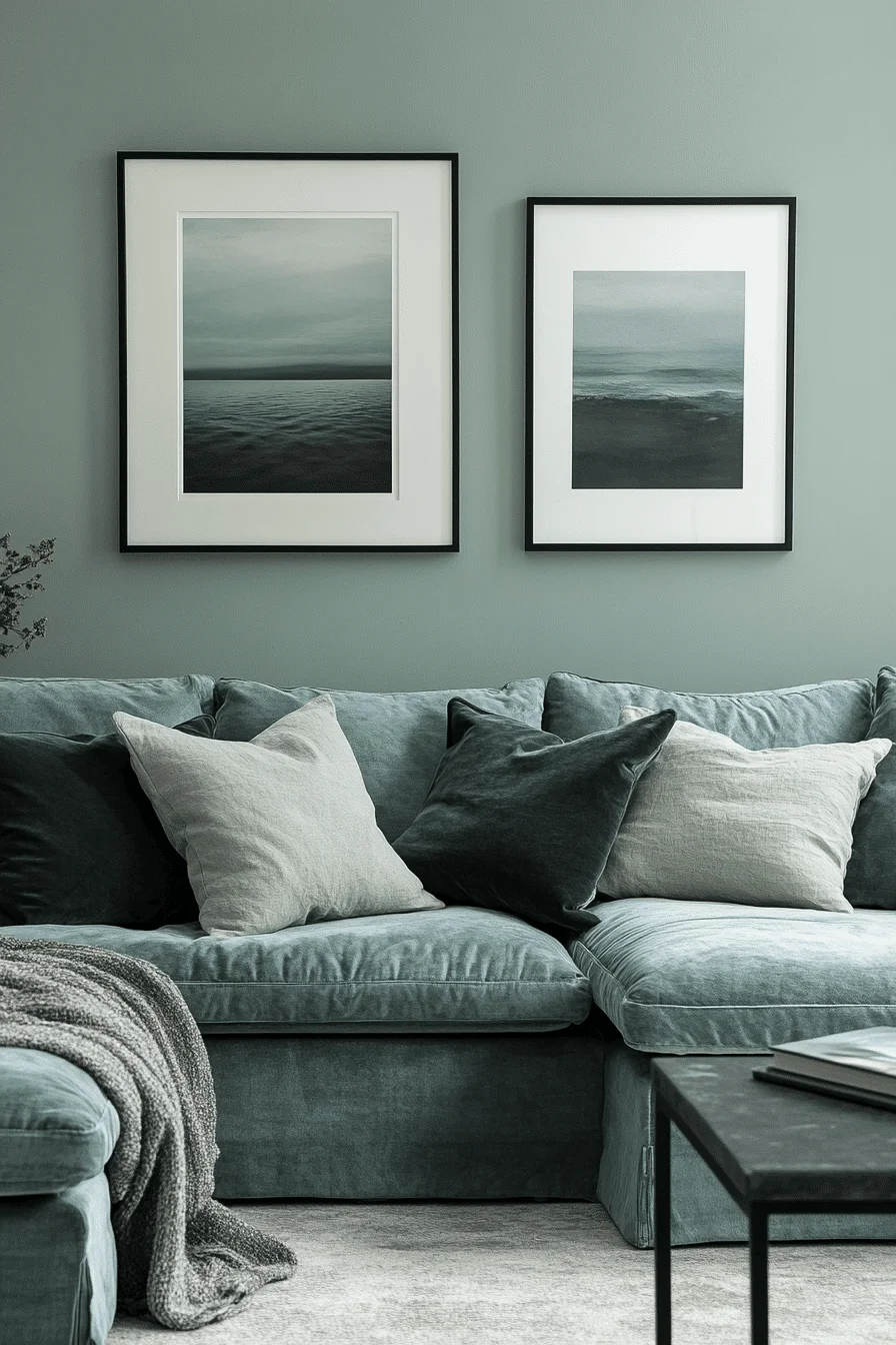 blue and green living room