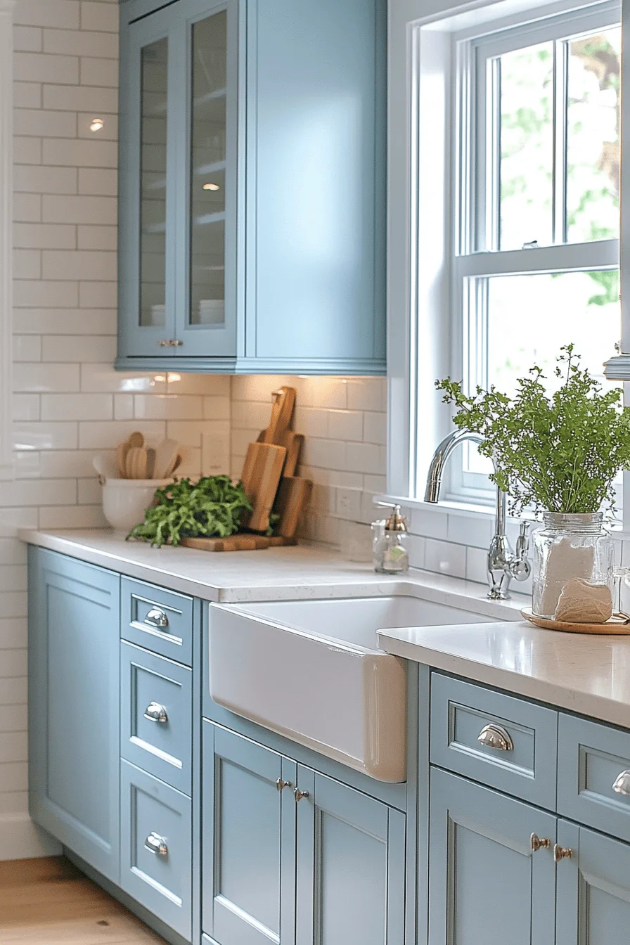 pale blue kitchen cabinets
