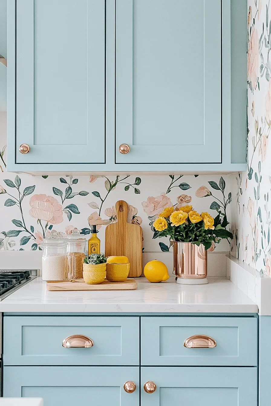 pale blue kitchen cabinets