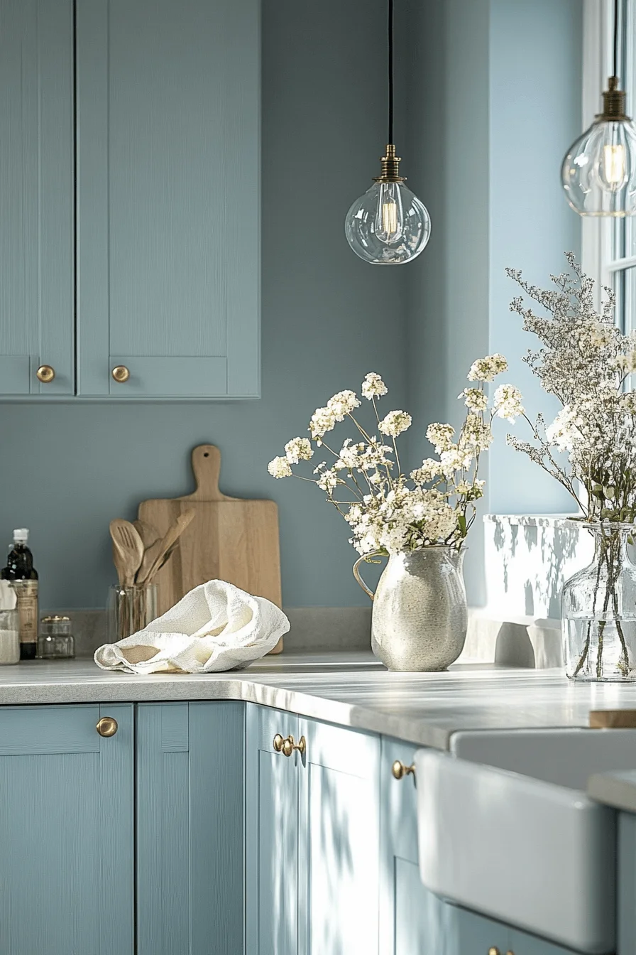 pale blue kitchen cabinets