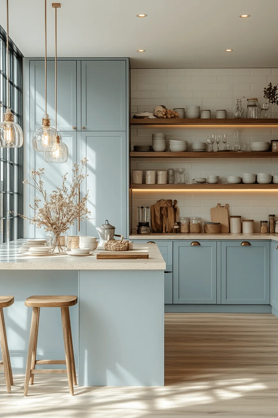 pale blue kitchen cabinets