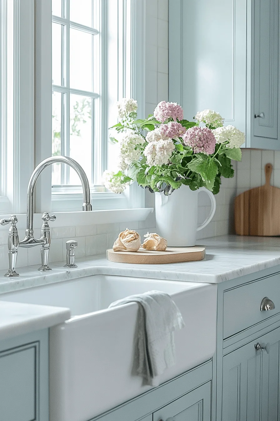 pale blue kitchen cabinets