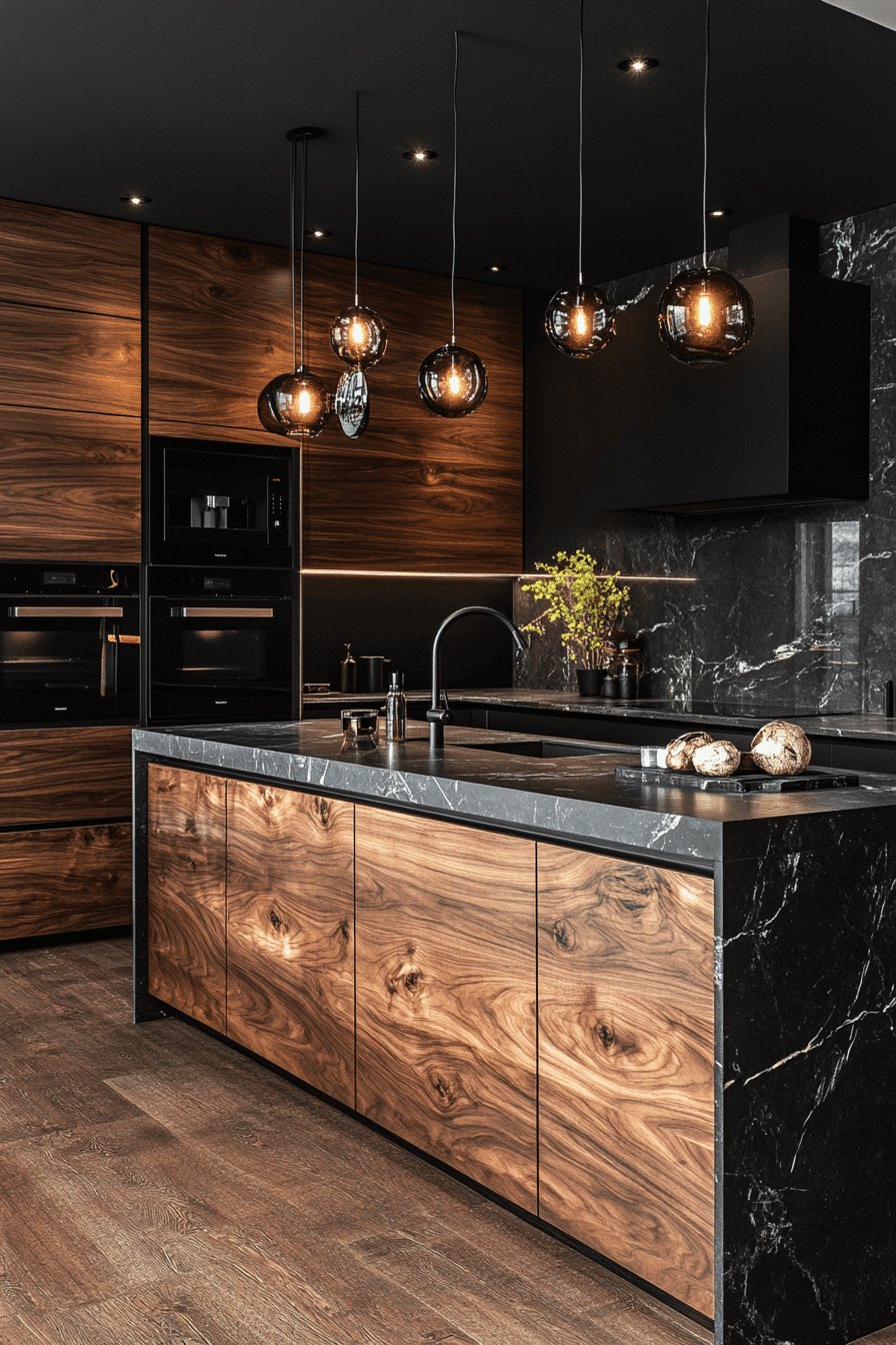 timber framed kitchen with black accents