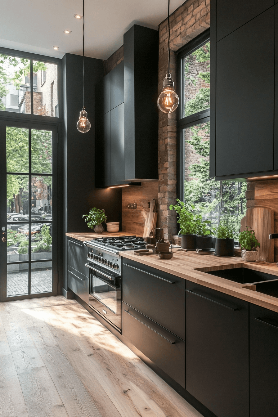 graphite and light wood kitchen