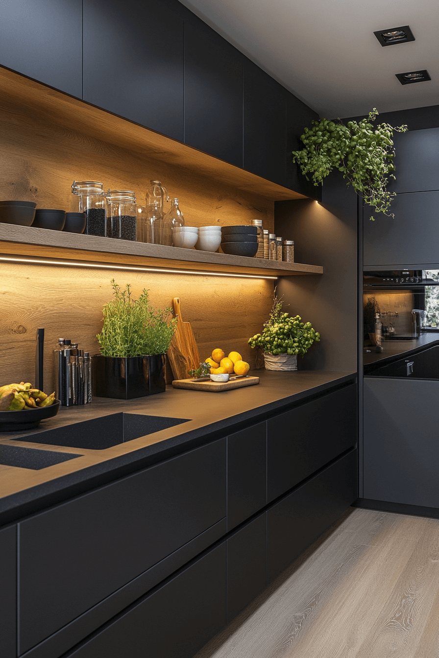 ebony and light wood kitchen