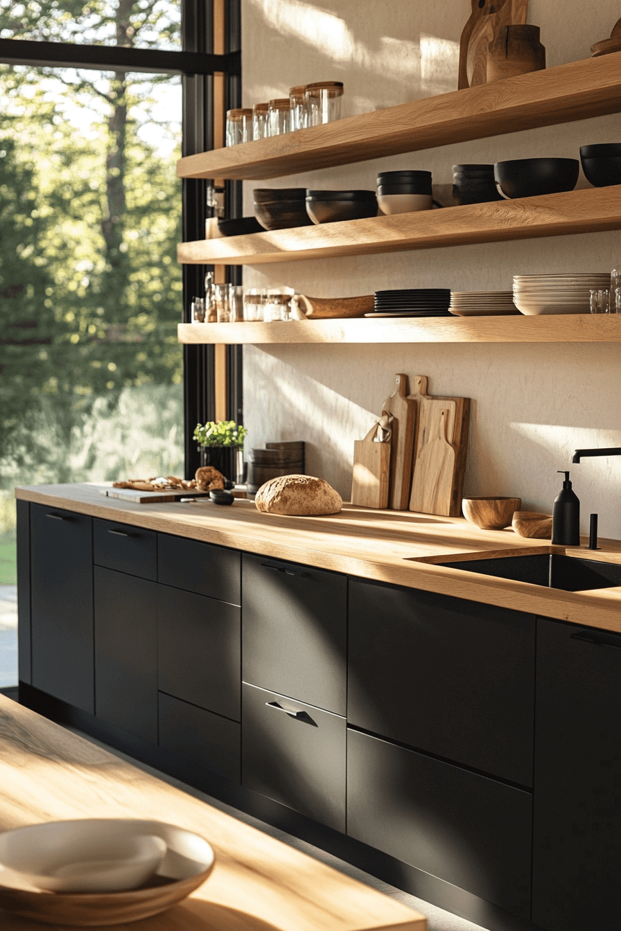 charcoal and light wood kitchen