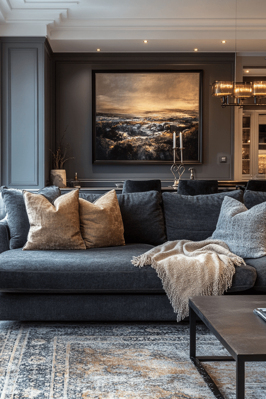 29 Dark Gray Couch Living Room Inspirations That Feel Rich and Refined dark gray couch living room