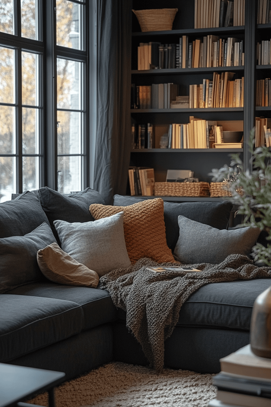 29 Dark Gray Couch Living Room Inspirations That Feel Rich and Refined dark gray couch living room