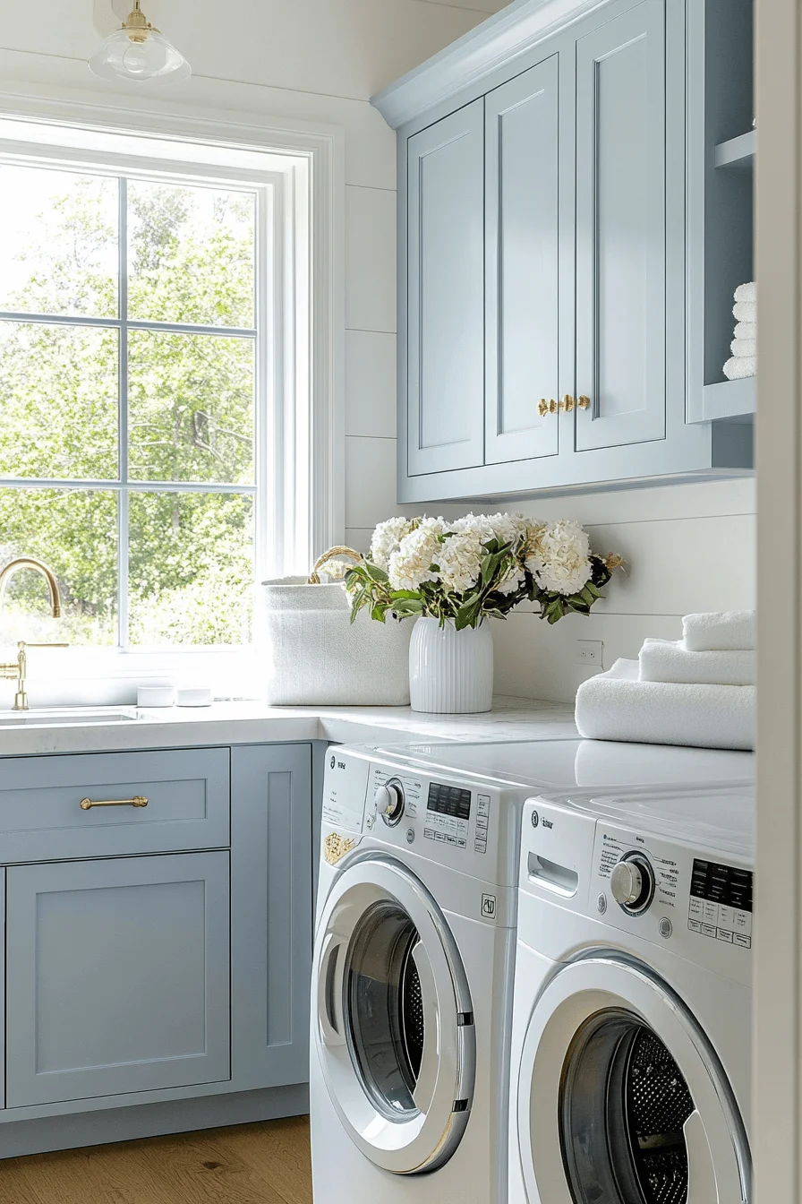 soft blue cottage laundry room