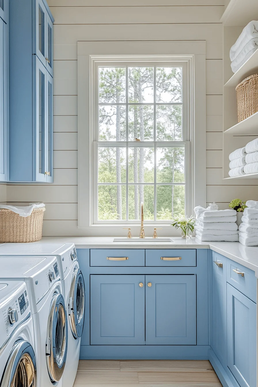 sky blue cottage laundry room