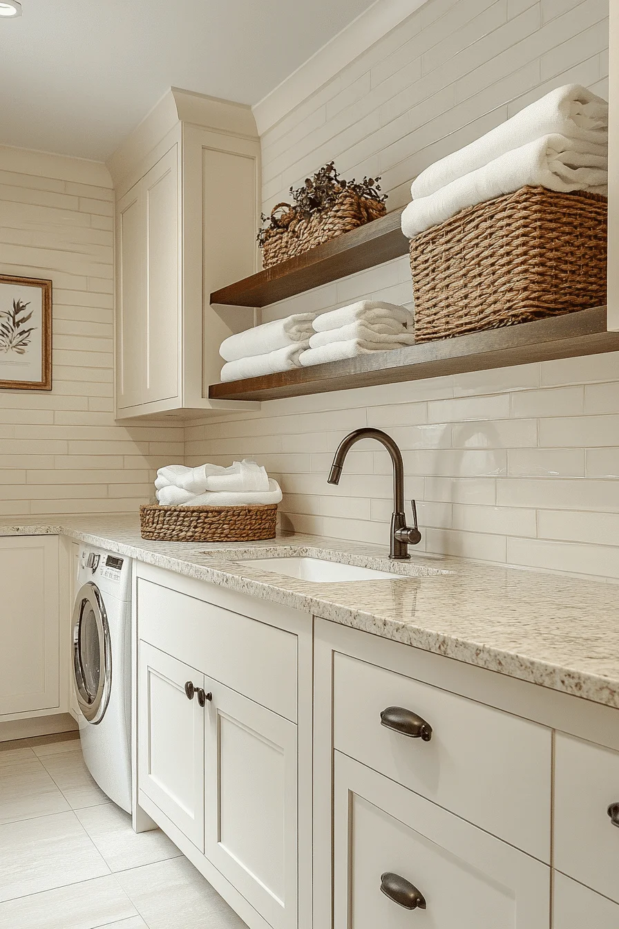 cream and stone cottage laundry room