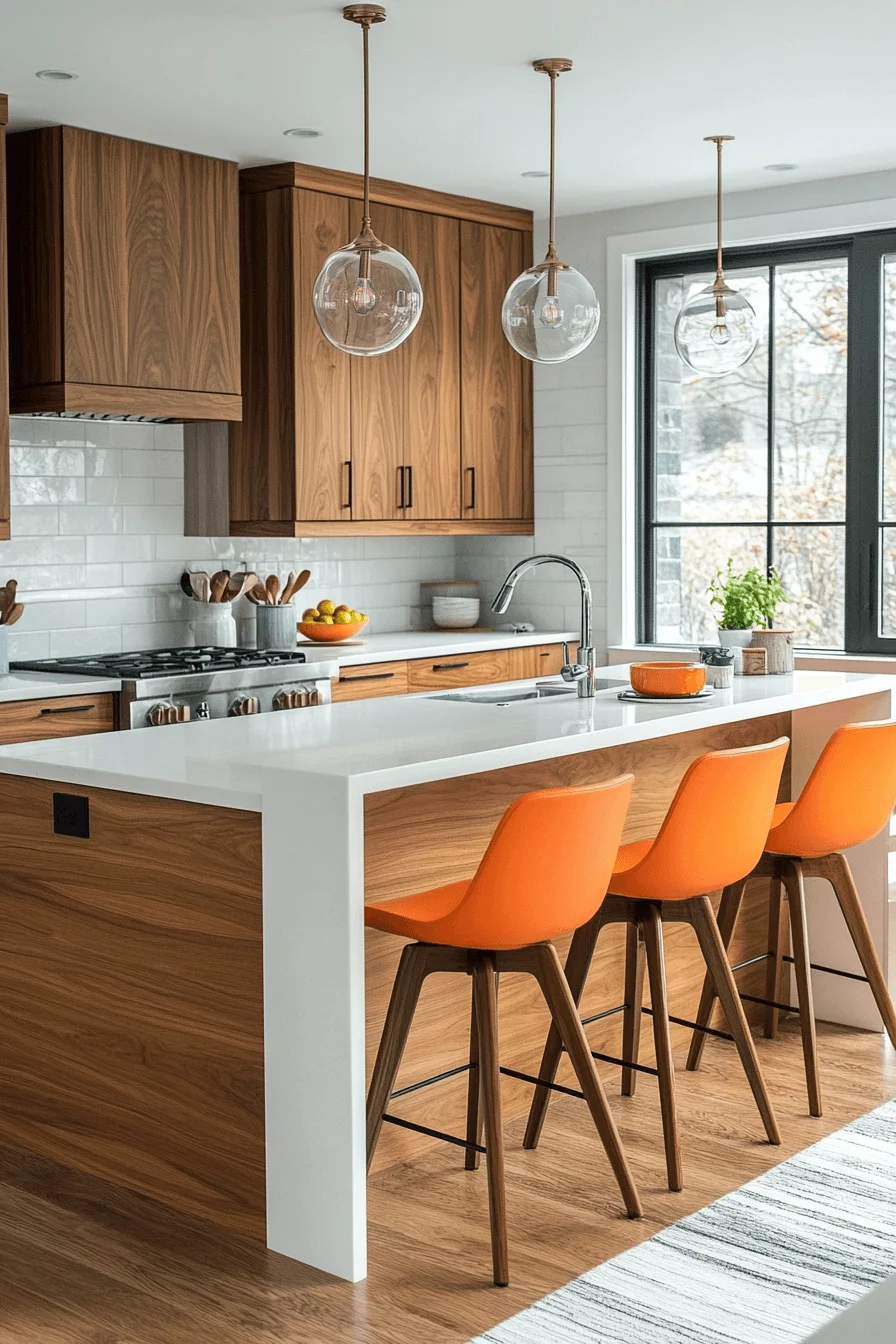 oak cabinets with white countertops