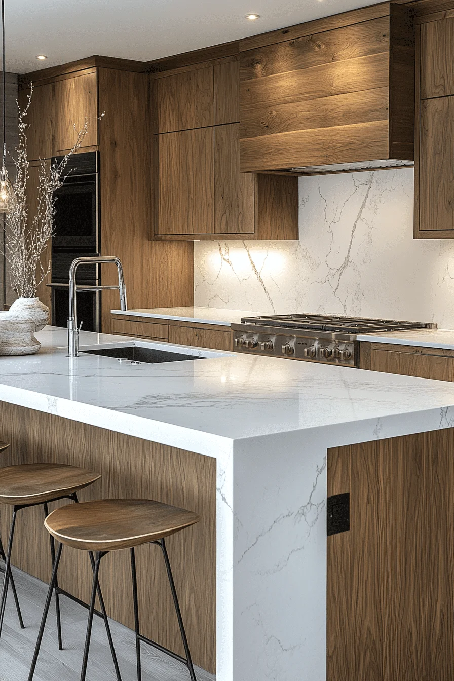 oak cabinets with white countertops