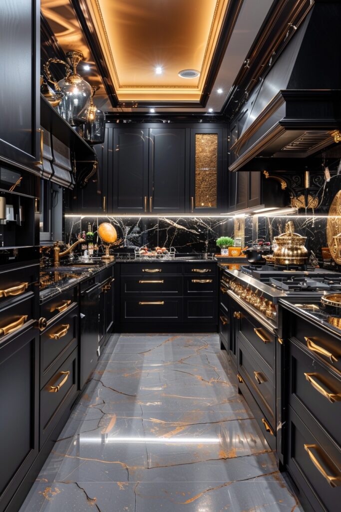 Elegant Black and Gold Kitchens