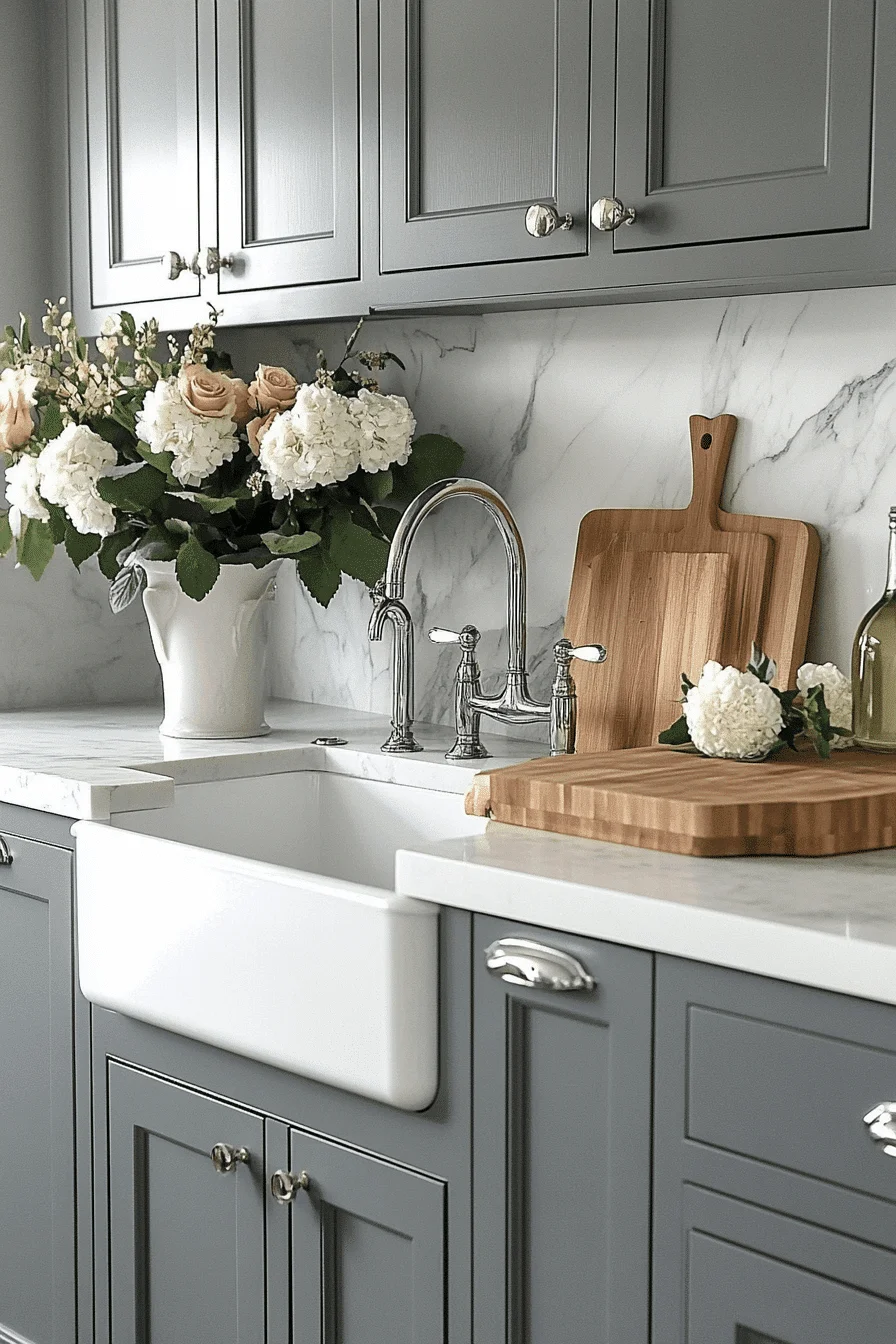 grey and white kitchen cabinets