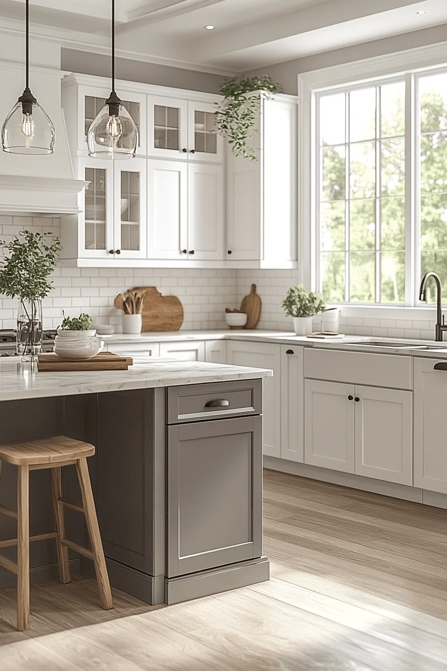 grey and white kitchen cabinets