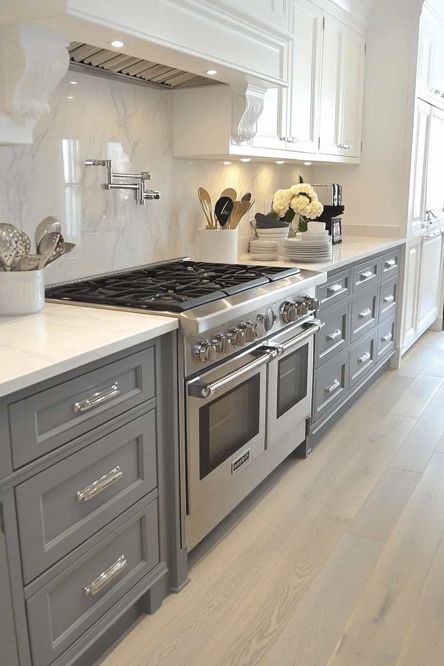 grey and white kitchen cabinets