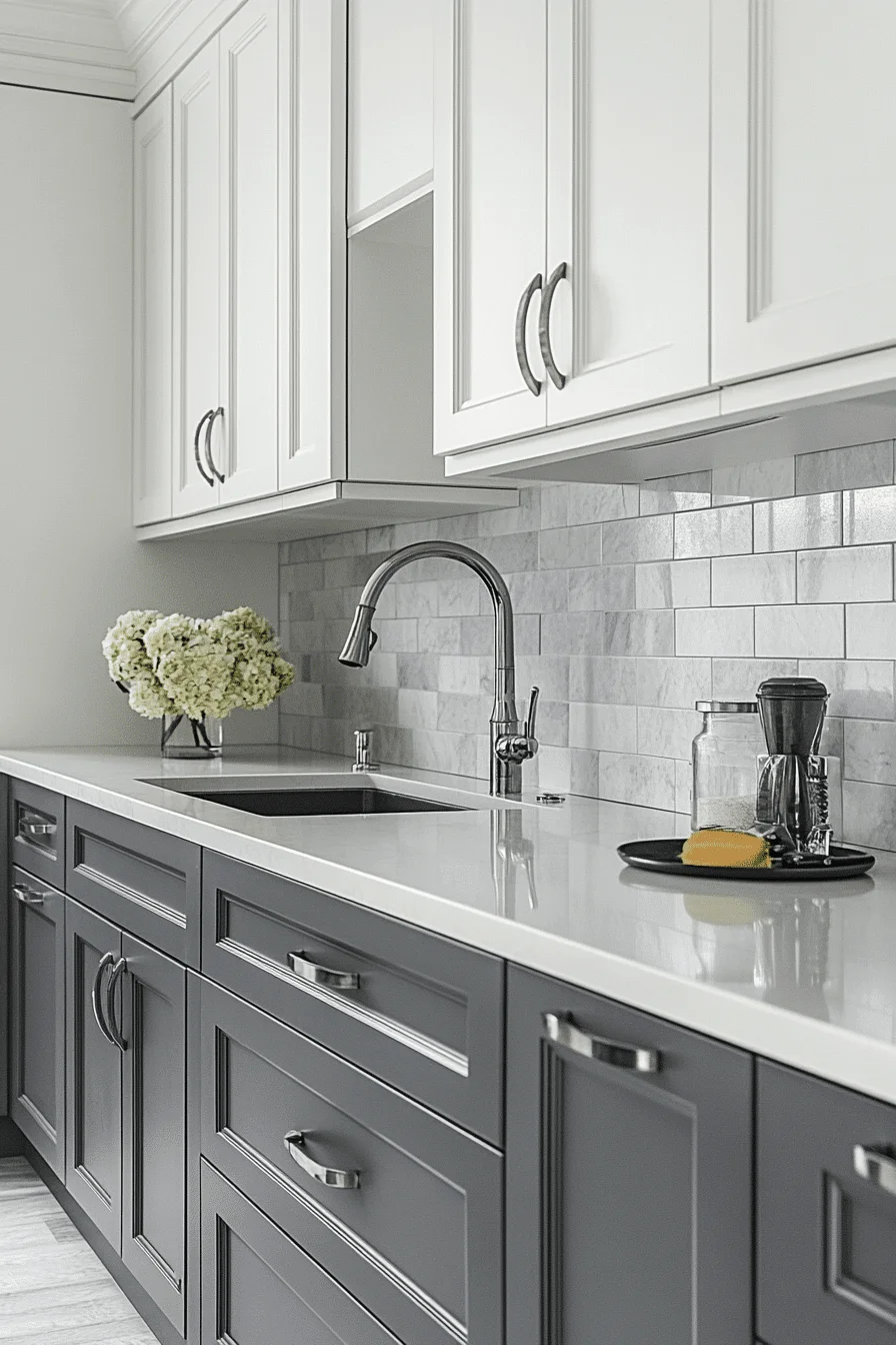 grey and white kitchen cabinets