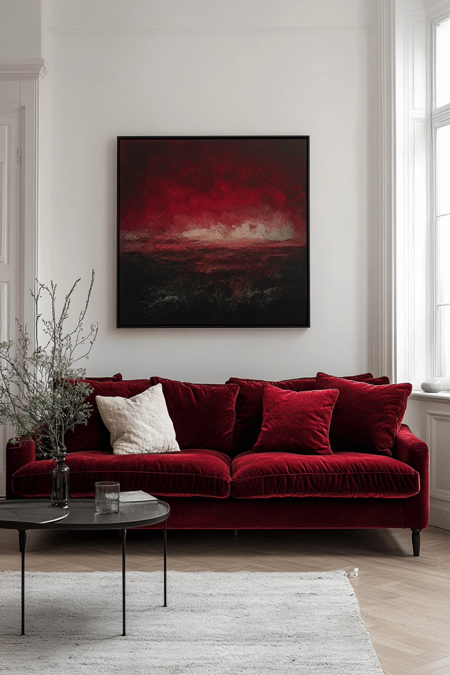 burgundy couch living room