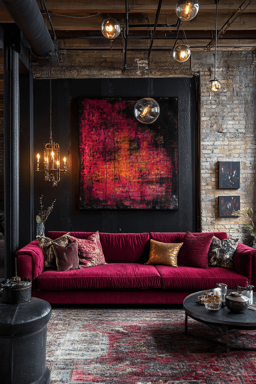 burgundy couch living room