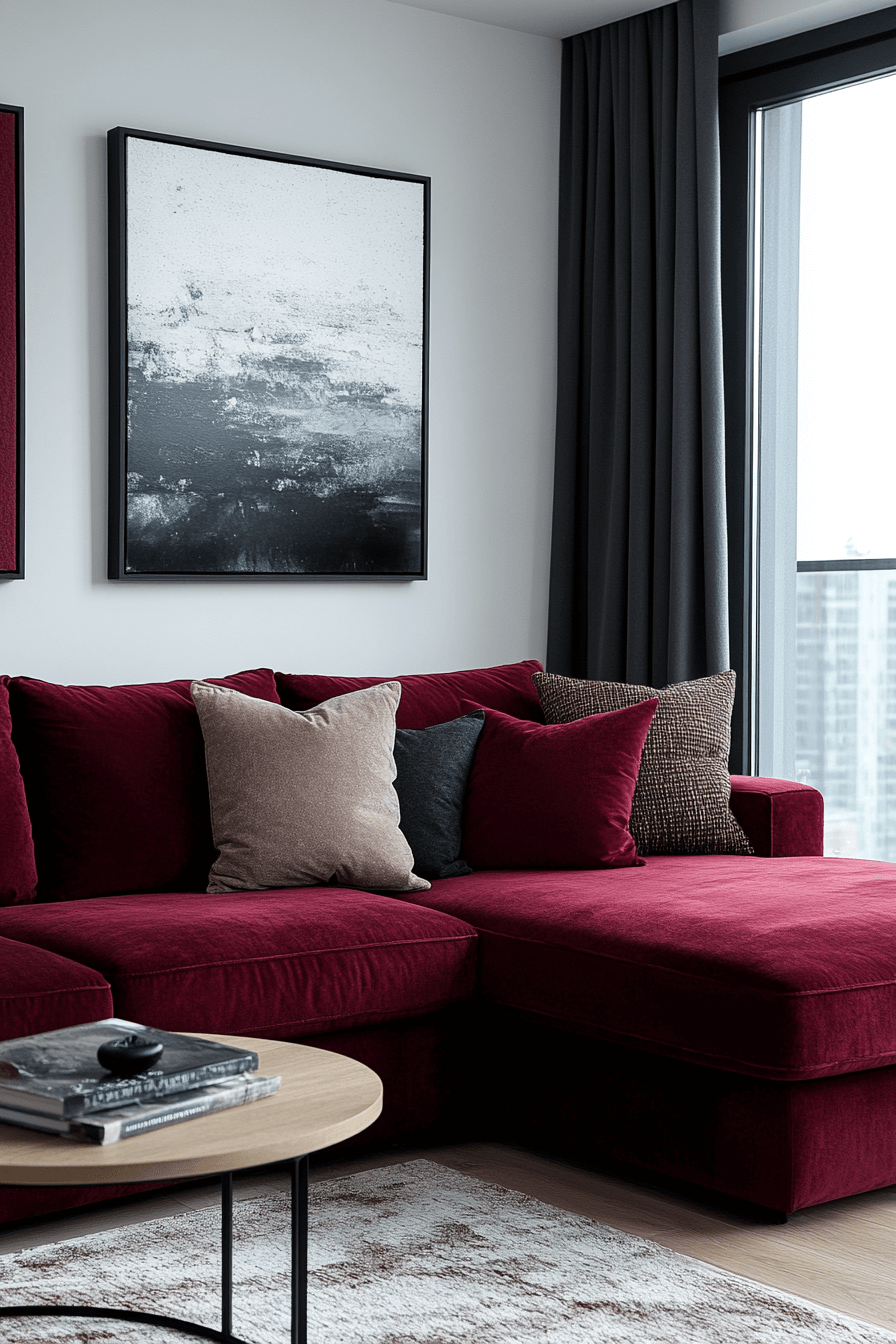 burgundy couch living room