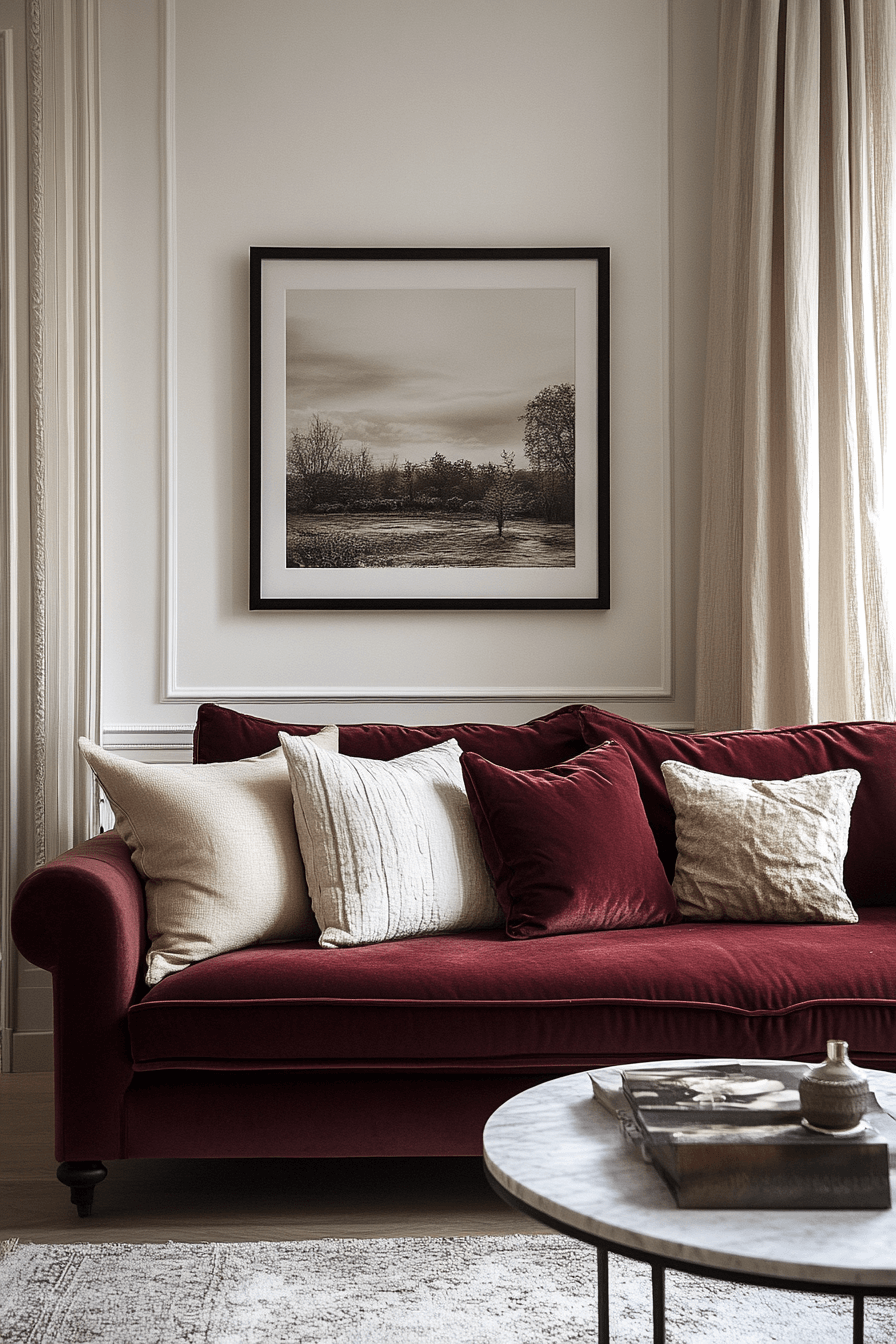 burgundy couch living room