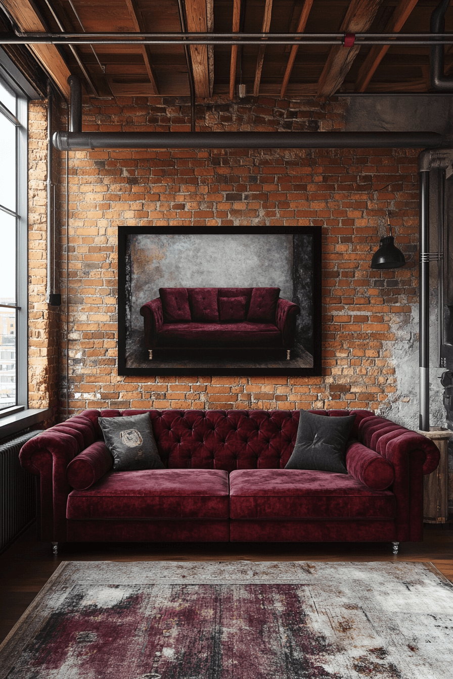 burgundy couch living room