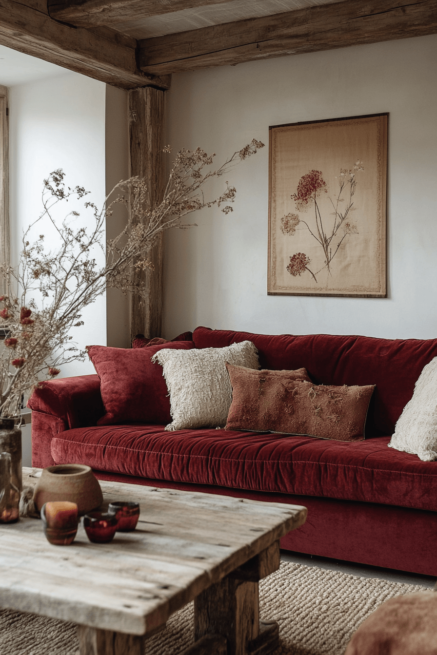 burgundy couch living room
