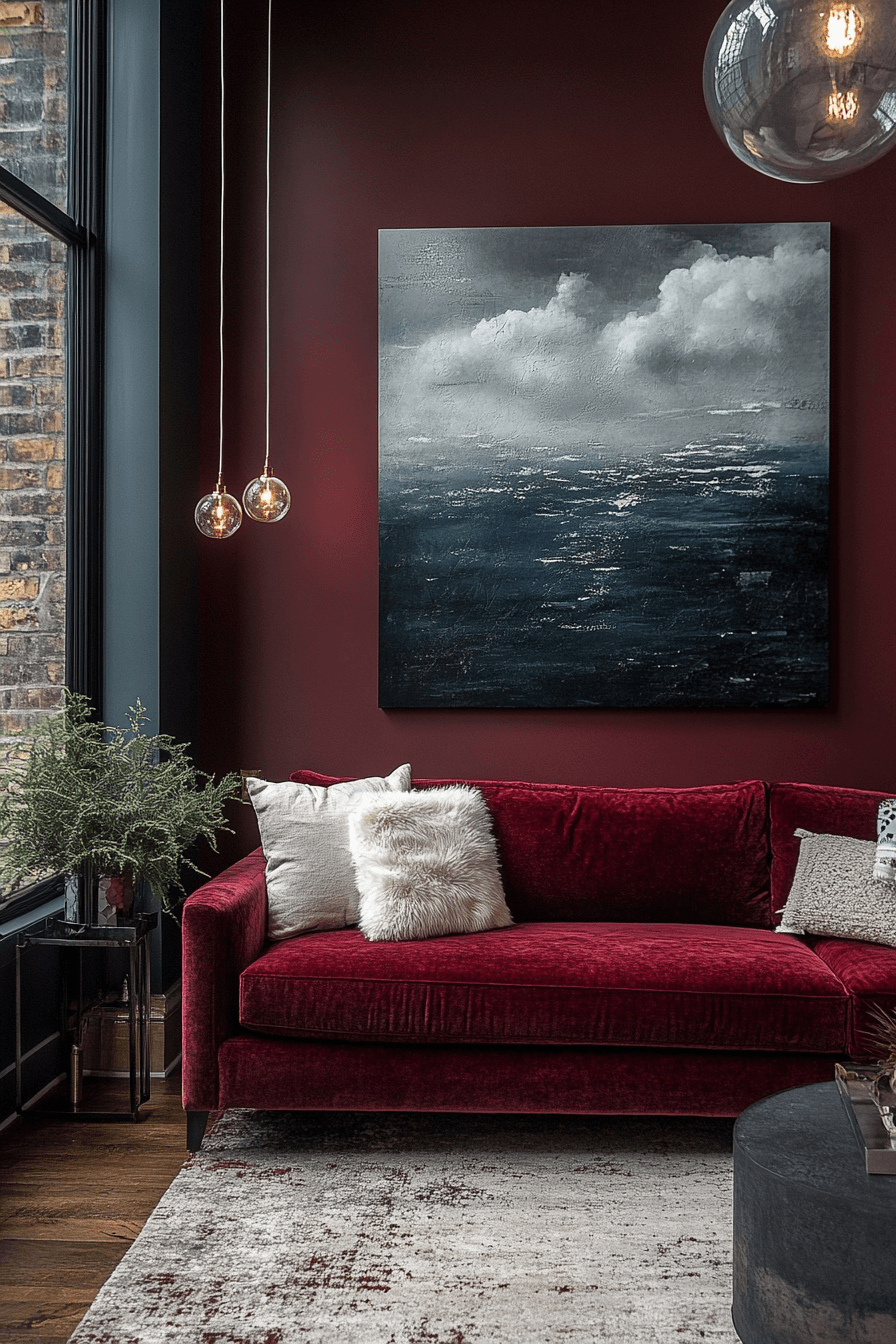 burgundy couch living room