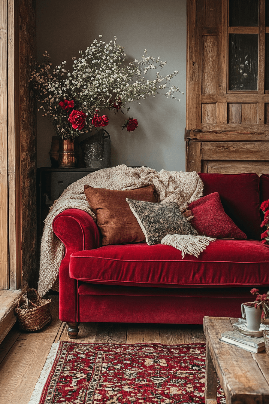 burgundy couch living room