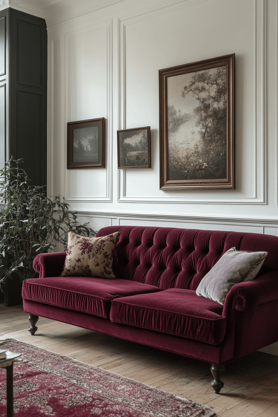 burgundy couch living room